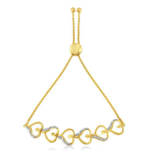 Bids.com 10K Yellow Gold over .925 Sterling Silver Diamond Accented Open Hearts 6â€-9â€ Adjustable Chain Bolo Bracelet Bracelets White Smoke Yellow.Sterling Silver / 7