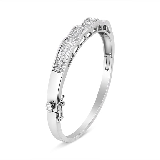 Bids.com 14K White Gold 3 1/3 Cttw Invisible Set Princess-Cut Diamond Wave Bangle Bracelet (H-I Color, SI1-SI2 Clarity) - Size 7" Bracelets White Smoke White.Gold / 7