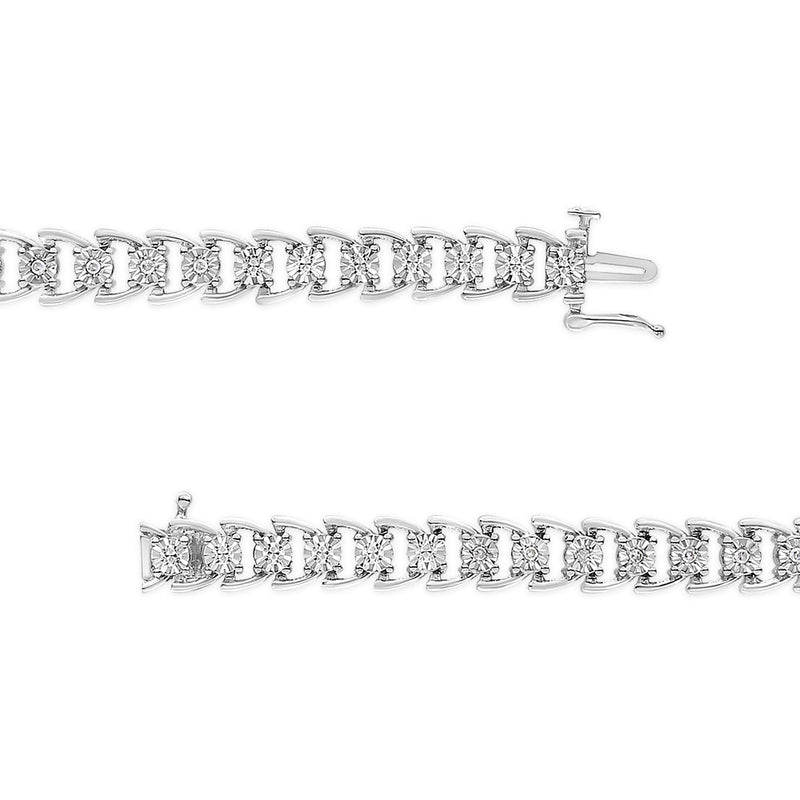 Bids.com .925 Sterling Silver 1/4 Cttw Miracle Set Round Diamond Composite Open Linked Composite Line Bracelet (I-J Color, I3-Promo Clarity) - 7.5" Bracelets White Smoke White.Sterling Silver / 7.5