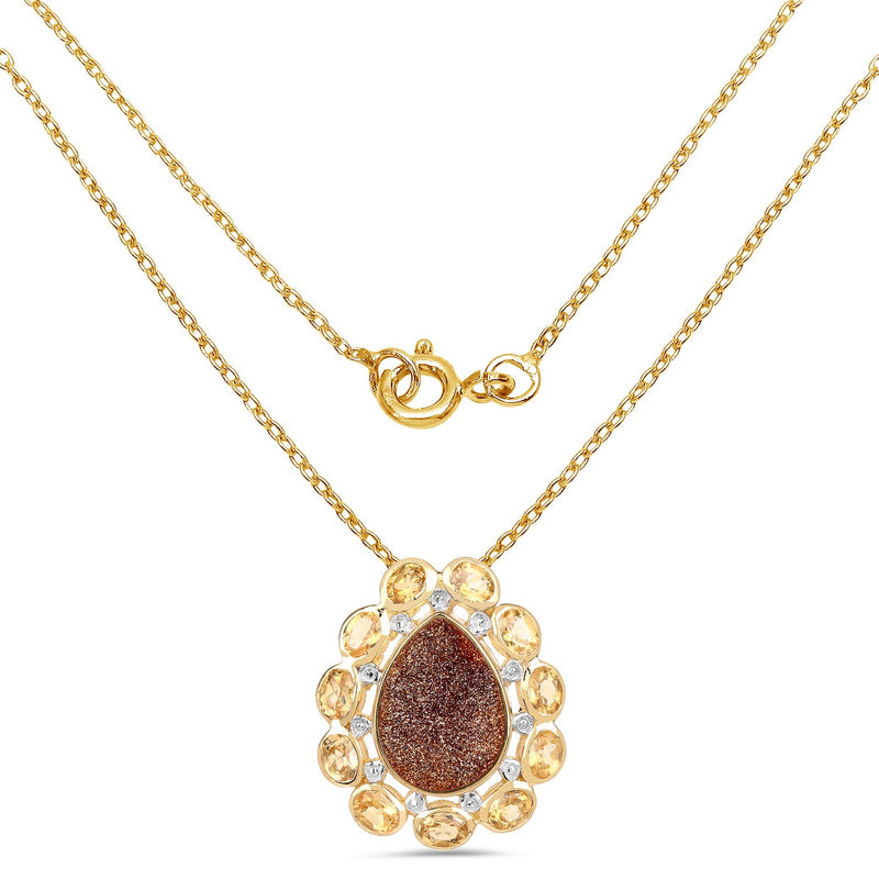 Bids.com 14K Yellow Gold Plated 5.14 Carat Genuine Red Droozi and Citrine .925 Sterling Silver Pendant Pendants White Smoke