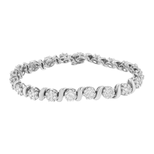 Bids.com 14K White Gold 5 1/4 cttw Diamond S-Link Floral Cluster Tennis Bracelet (I-J Clarity, SI2-I1 Color) - Size 7" Bracelets White Smoke White.Gold / 7