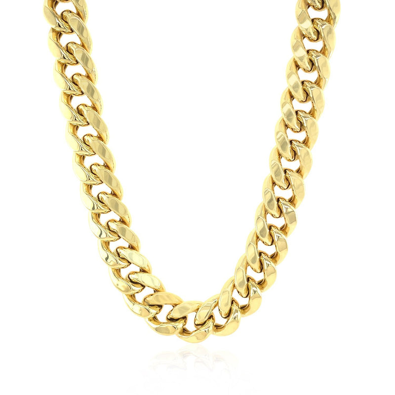 Bids.com 10.5mm 14k Yellow Gold Semi Solid Miami Cuban Chain Necklaces White Smoke 24 / Yellow Gold,26 / Yellow Gold