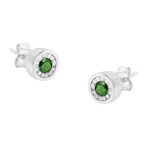 Bids.com .925 Sterling Silver 1/4 Cttw Round Brilliant-Cut Green Diamond Miracle-Set Stud Earrings (Fancy Color-Enhanced, I1-I2 Clarity) Earrings White Smoke White.Sterling Silver / 0.25
