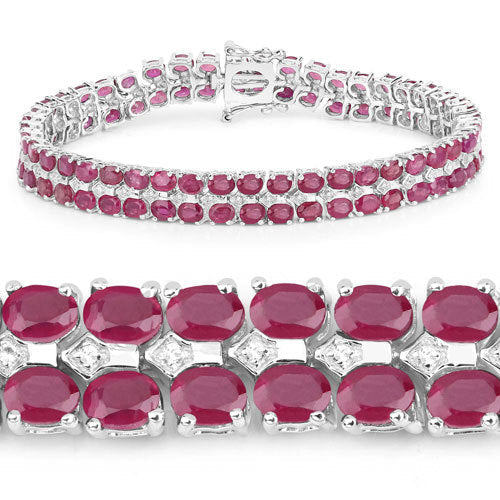 Bids.com 20.03 Carat Glass Filled Ruby and White Topaz .925 Sterling Silver Bracelet Bracelets White Smoke size 7.50,size 7.75