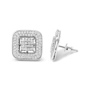 Bids.com 10K White Gold 1.0 Cttw Round and Princess Cut Diamond Composite Open Halo Stud Earrings (H-I Color, SI1-SI2 Clarity) Earrings White Smoke White.Gold / 0.96