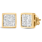 Bids.com 14K Yellow Gold 1.0 Cttw Princess Cut Diamond Composite Stud Earrings with Screw Backs (J-K Color, SI1-SI2 Clarity) Earrings White Smoke Yellow.Gold / 1