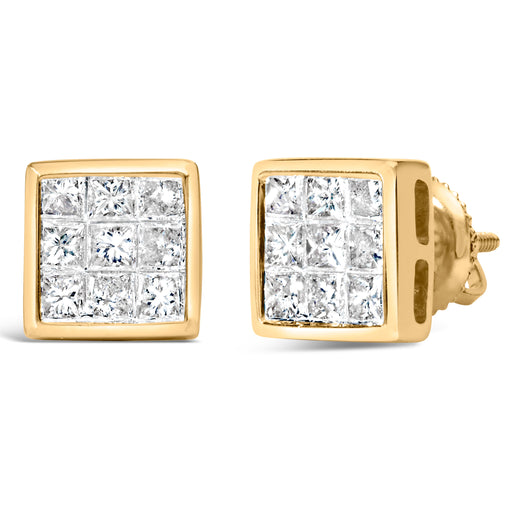 Bids.com 14K Yellow Gold 1.0 Cttw Princess Cut Diamond Composite Stud Earrings with Screw Backs (J-K Color, SI1-SI2 Clarity) Earrings White Smoke Yellow.Gold / 1