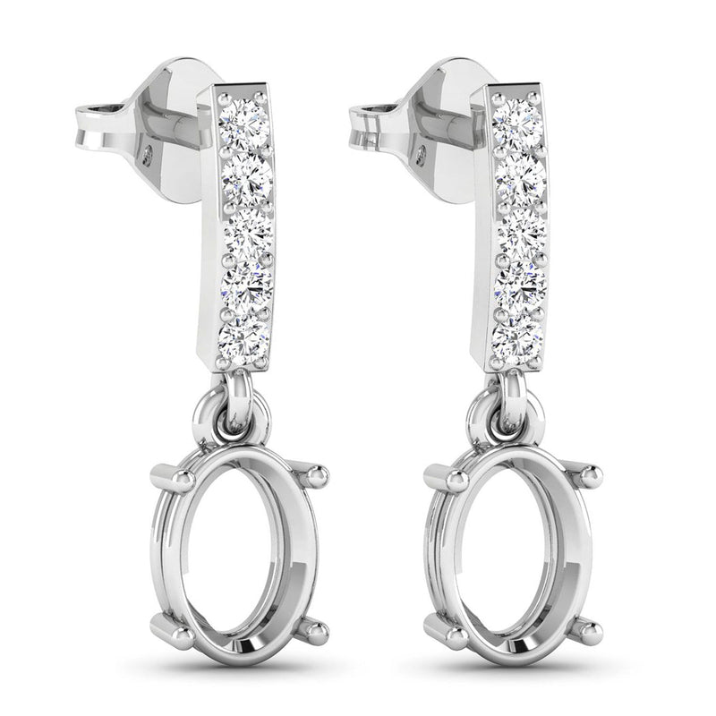 Bids.com 0.14 Carat Genuine White Diamond 14K White Gold Semi Mount Earrings - holds 7x5mm Oval Gemstones Earrings White Smoke