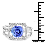 Bids.com 14K White Gold 3.26 Carat Genuine Tanzanite and White Diamond Ring Rings White Smoke size 7.00