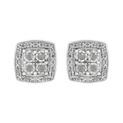 Bids.com .925 Sterling Silver 1/4 cttw Round Cut Diamond Square Shape Milgrain Stud Earrings (I-J Color, I3 Clarity) Earrings Dark Gray White.Sterling Silver / 0.25