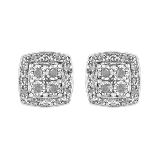 Bids.com .925 Sterling Silver 1/4 cttw Round Cut Diamond Square Shape Milgrain Stud Earrings (I-J Color, I3 Clarity) Earrings Dark Gray White.Sterling Silver / 0.25