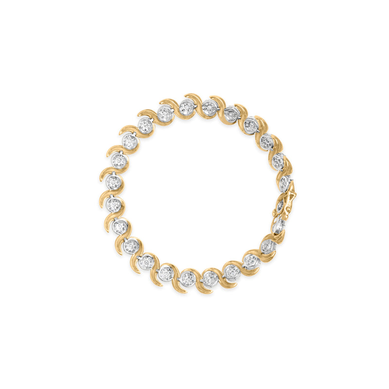 Bids.com 10K Yellow Gold 4.00 Cttw Round-Cut Diamond Floral Link 7.5" Bracelet (H-I Color, I2-I3 Clarity) Bracelets White Smoke Yellow.Gold / 7.5