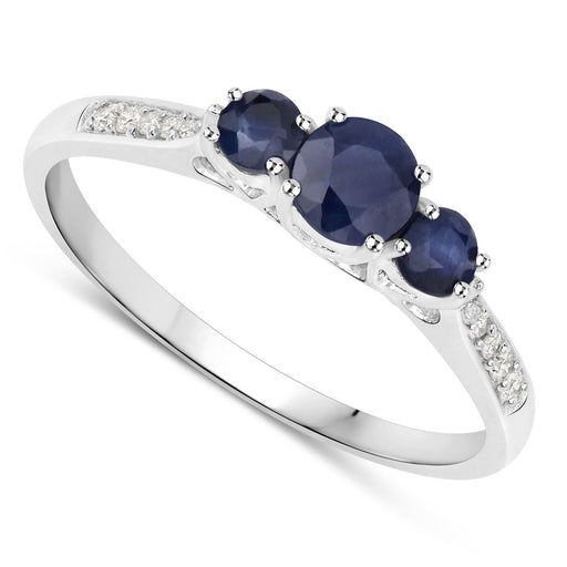 Bids.com 0.56 Carat Genuine Blue Sapphire and White Diamond 14K White Gold Ring Rings White Smoke size 5.00,size 6.00,size 7.00,size 8.00,size 9.00