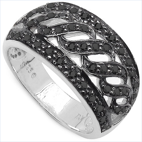 Bids.com 0.54 Carat Genuine Black Diamond .925 Sterling Silver Ring Rings White Smoke size 7.00,size 6.00,size 8.00,size 9.00