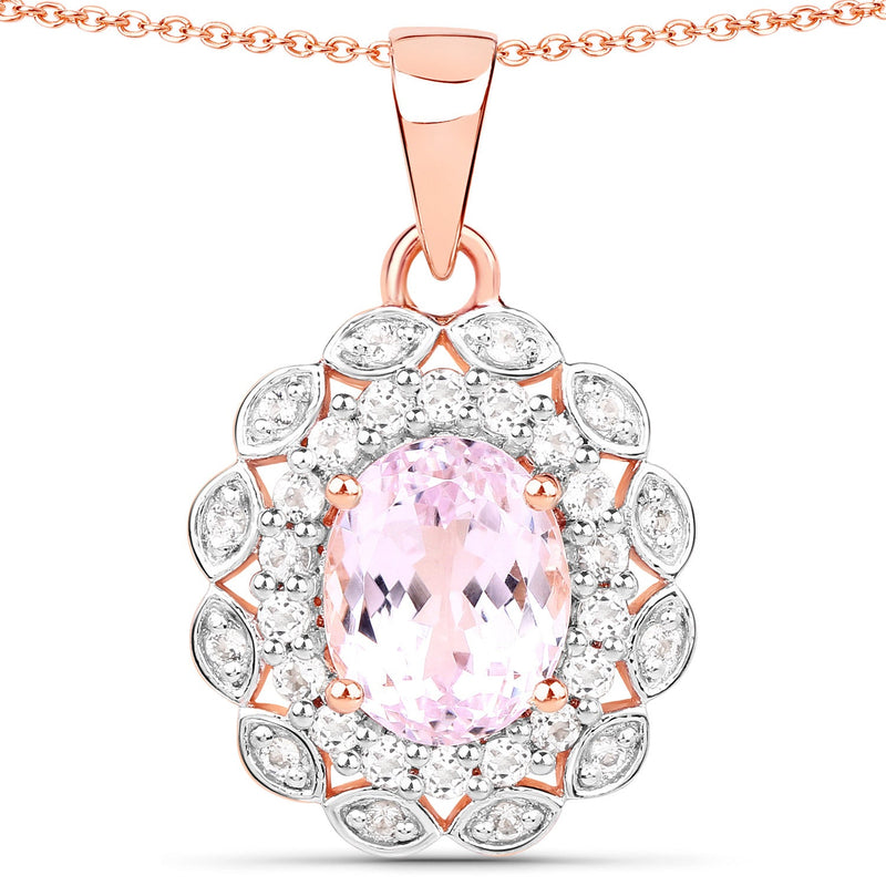 Bids.com 4.26 Carat Genuine Kunzite and White Topaz .925 Sterling Silver Pendant Pendants White Smoke