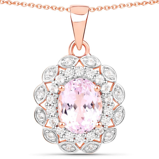 Bids.com 4.26 Carat Genuine Kunzite and White Topaz .925 Sterling Silver Pendant Pendants White Smoke