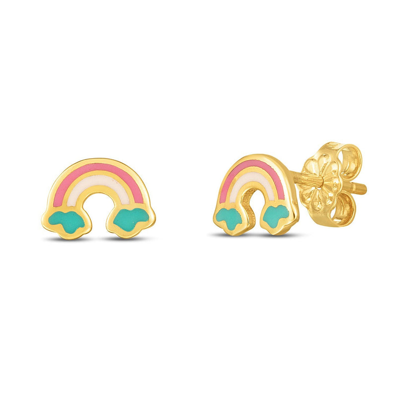 Bids.com 14k Yellow Gold Rainbow Studs Earrings White Smoke Yellow Gold