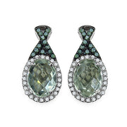 Bids.com 2.55 Carat Genuine Green Amethyst, Green Diamond & White Diamond .925 Sterling Silver Earrings Earrings White Smoke