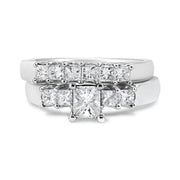 Bids.com 14K White Gold 1 1/2 Cttw 5 Stone Princess Diamond Engagement Wedding Ring Set (H-I Color, SI2-I1 Clarity) - Ring Size 7 Rings Light Gray 7 / White.Gold