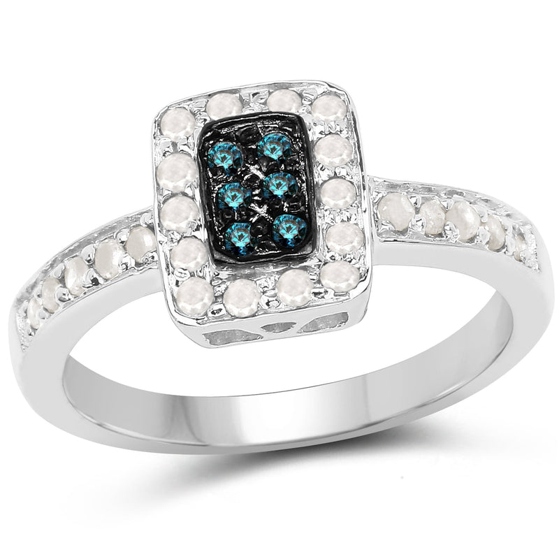 Bids.com 0.36 Carat Genuine Blue Diamond and White Diamond .925 Sterling Silver Ring Rings White Smoke size 6.00,size 7.00,size 8.00,size 9.00,size 5.00