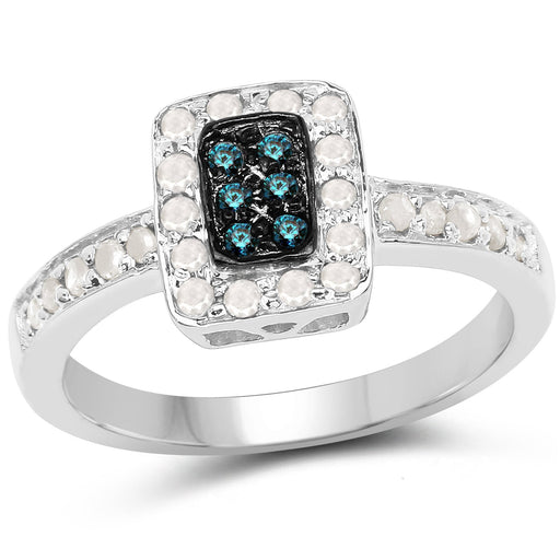 Bids.com 0.36 Carat Genuine Blue Diamond and White Diamond .925 Sterling Silver Ring Rings White Smoke size 6.00,size 7.00,size 8.00,size 9.00,size 5.00