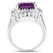 Bids.com 5.24 Carat Genuine Amethyst, Tanzanite & White Topaz .925 Sterling Silver Ring Rings White Smoke size 7.00,size 8.00,size 6.00,size 9.00,size 5.00,size 10.00
