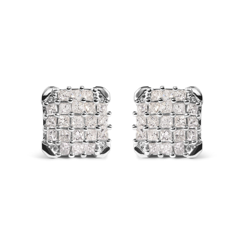 Bids.com 10K White Gold 3/4 Cttw Princess Diamond Composite Open Frame Stud Earrings (I-J Color, I1-I2 Clarity) Earrings White Smoke White.Gold / 0.75