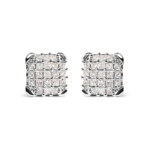 Bids.com 10K White Gold 3/4 Cttw Princess Diamond Composite Open Frame Stud Earrings (I-J Color, I1-I2 Clarity) Earrings White Smoke White.Gold / 0.75