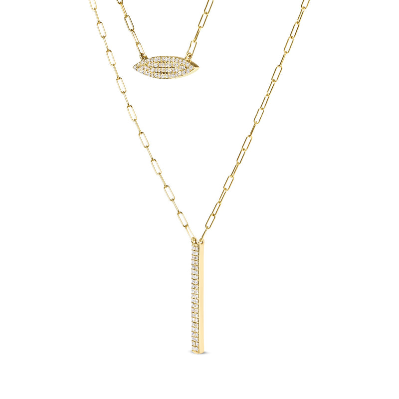 Bids.com 14K Yellow Gold 3/8 Cttw Two-Strand Marquise and Bar Charm Paper Clip Link Pendant Necklace  (I-J Color, I1-I2 Clarity) -18" and 20" Inch Lengths Necklaces White Smoke Yellow.Gold / 20