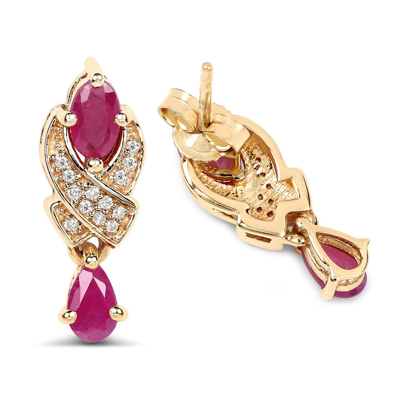Bids.com 1.12 Carat Genuine Ruby and White Diamond 14K Yellow Gold Earrings Earrings White Smoke
