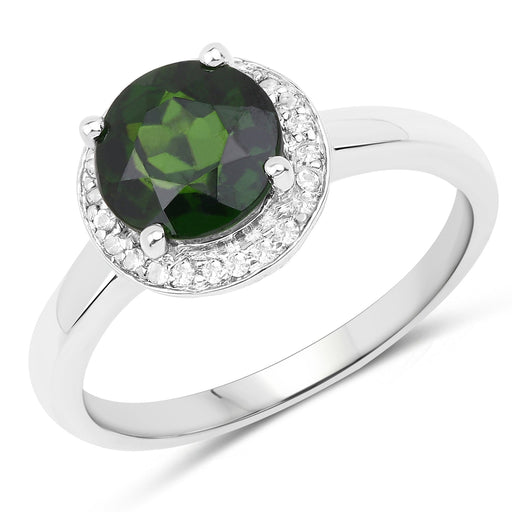 Bids.com 1.92 Carat Genuine Chrome Diopside and White Topaz .925 Sterling Silver Ring Rings White Smoke size 8.00,size 6.00,size 7.00,size 9.00