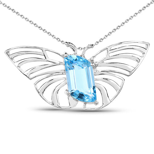 Bids.com 10.62 Carat Genuine Swiss Blue Topaz .925 Sterling Silver Pendant Pendants White Smoke