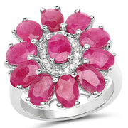 Bids.com 5.83 Carat Genuine Ruby and White Zircon .925 Sterling Silver Ring Rings White Smoke size 7.00,size 8.00,size 6.00,size 5.00,size 9.00