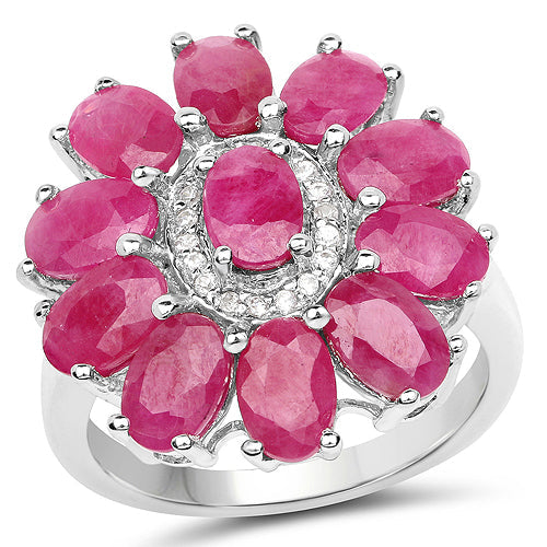 Bids.com 5.83 Carat Genuine Ruby and White Zircon .925 Sterling Silver Ring Rings White Smoke size 7.00,size 8.00,size 6.00,size 5.00,size 9.00