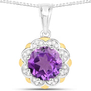 Bids.com 1.87 Carat Genuine Amethyst and White Diamond 14K Yellow Gold with .925 Sterling Silver Pendant Pendants White Smoke