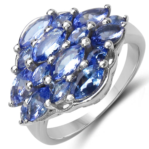 Bids.com 2.48 Carat Genuine Tanzanite .925 Sterling Silver Ring Rings White Smoke size 6.00,size 7.00,size 8.00,size 5.00,size 9.00