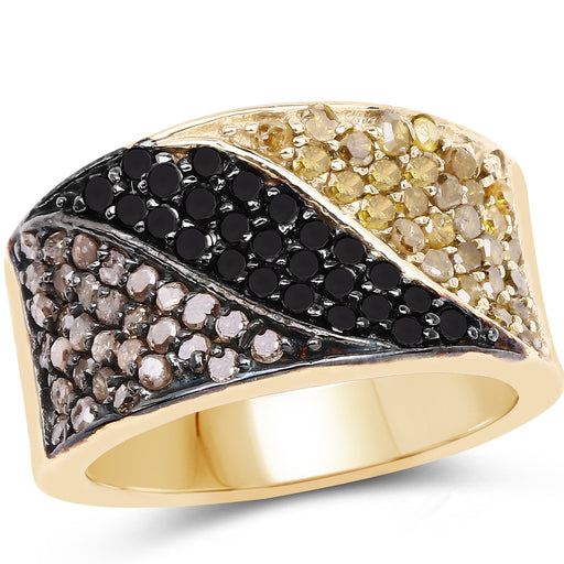 Bids.com 14K Yellow Gold Plated 1.25 Carat Genuine Black Diamond, Champagne Diamond & Yellow Diamond .925 Sterling Silver Ring Rings White Smoke size 6.00,size 7.00,size 8.00,size 9.00,size 5.00,size 10.00