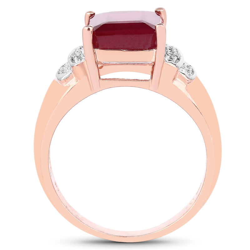 Bids.com 14K Rose Gold Plated 4.26 Carat Genuine Glass Filled Ruby and White Topaz .925 Sterling Silver Ring Rings White Smoke size 7.00,size 8.00,size 6.00,size 9.00
