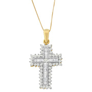 Bids.com 14K Yellow Gold 2.0 Cttw Multi-Row Diamond Cross Pendant Necklace Necklaces White Smoke Yellow.Gold / 18