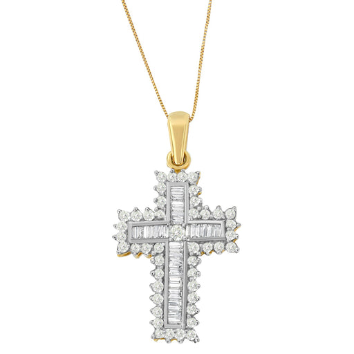 Bids.com 14K Yellow Gold 2.0 Cttw Multi-Row Diamond Cross Pendant Necklace Necklaces White Smoke Yellow.Gold / 18