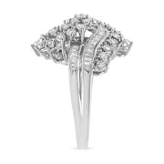 Bids.com 10K White Gold 1/2 Cttw Round and Baguette-Cut "S" Shaped Bypass Cocktail Ring (I-J Color, I1-I2 Clarity) - Size 7 Rings White Smoke 9 / White.Gold,8 / White.Gold,6 / White.Gold,7 / White.Gold