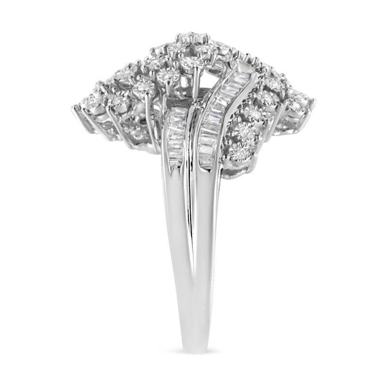 Bids.com 10K White Gold 1/2 Cttw Round and Baguette-Cut "S" Shaped Bypass Cocktail Ring (I-J Color, I1-I2 Clarity) - Size 7 Rings White Smoke 9 / White.Gold,8 / White.Gold,6 / White.Gold,7 / White.Gold