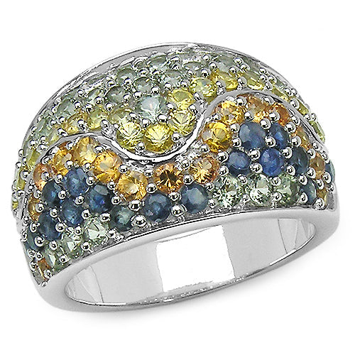 Bids.com 3.60 Carat Genuine Multi Sapphire .925 Sterling Silver Ring Rings White Smoke size 8.00,size 6.00,size 7.00,size 9.00