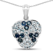 Bids.com 2.73 Carat Genuine Blue Sapphire and Aquamarine .925 Sterling Silver Pendant Pendants White Smoke