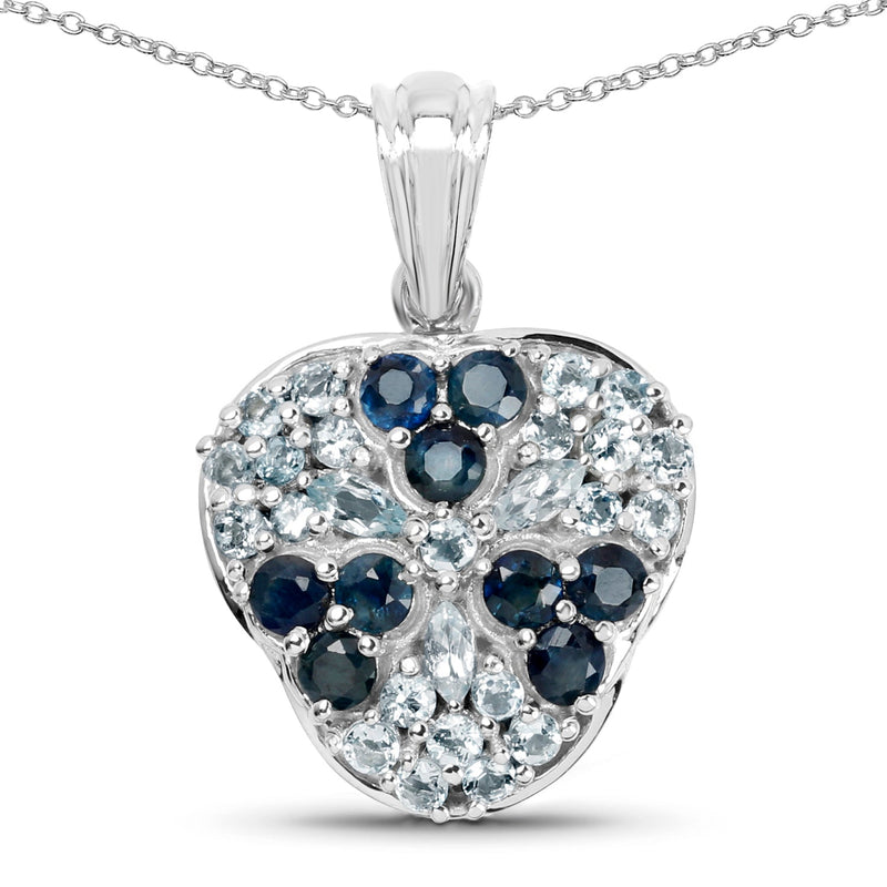 Bids.com 2.73 Carat Genuine Blue Sapphire and Aquamarine .925 Sterling Silver Pendant Pendants White Smoke