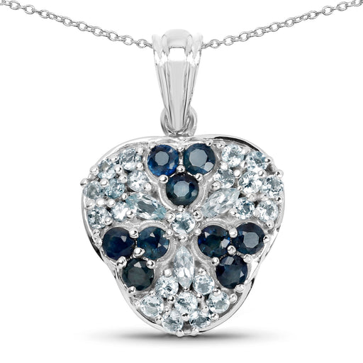 Bids.com 2.73 Carat Genuine Blue Sapphire and Aquamarine .925 Sterling Silver Pendant Pendants White Smoke