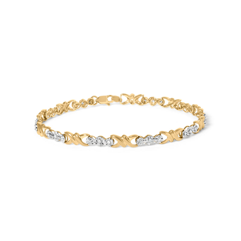 Bids.com 10k Yellow Gold 1/3 Cttw Diamond 3 Stone and X-Link Bracelet (I-J Color, I1-I2 Clarity) - 7.50" Inches Bracelets White Smoke Yellow.Gold / 7.5