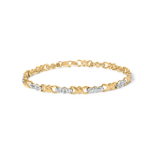 Bids.com 10k Yellow Gold 1/3 Cttw Diamond 3 Stone and X-Link Bracelet (I-J Color, I1-I2 Clarity) - 7.50" Inches Bracelets White Smoke Yellow.Gold / 7.5