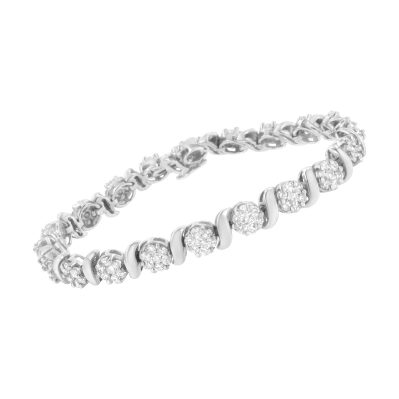 Bids.com 14K White Gold 5 1/4 cttw Diamond S-Link Floral Cluster Tennis Bracelet (I-J Clarity, SI2-I1 Color) - Size 7" Bracelets White Smoke White.Gold / 7
