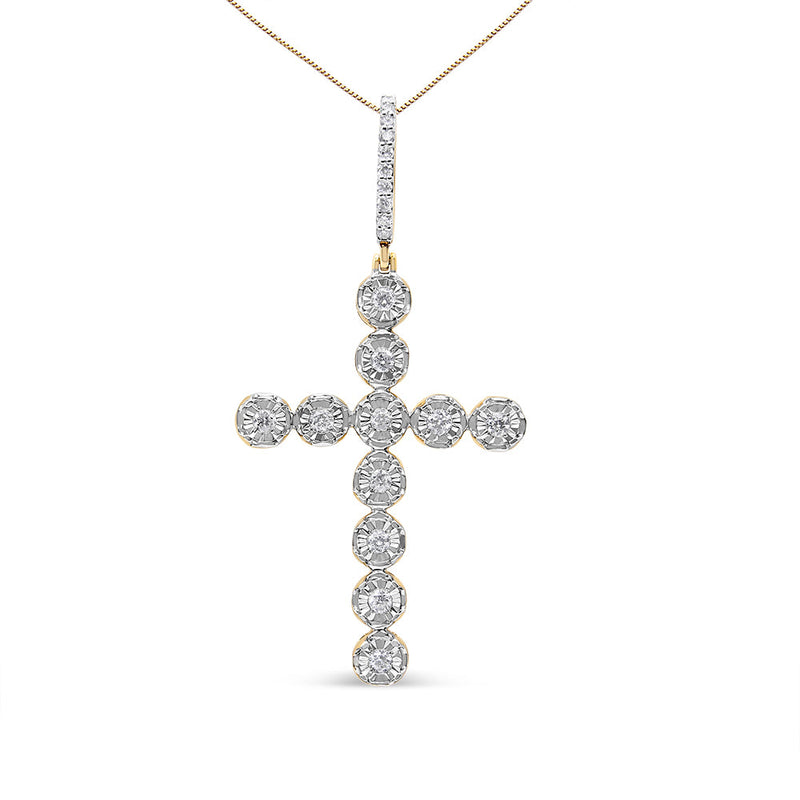 Bids.com 10K Yellow Gold 5/8 Cttw Miracle Set Round Diamond Circle Link Cross Men's Pendant Necklace Necklaces White Smoke Yellow.Gold / 22